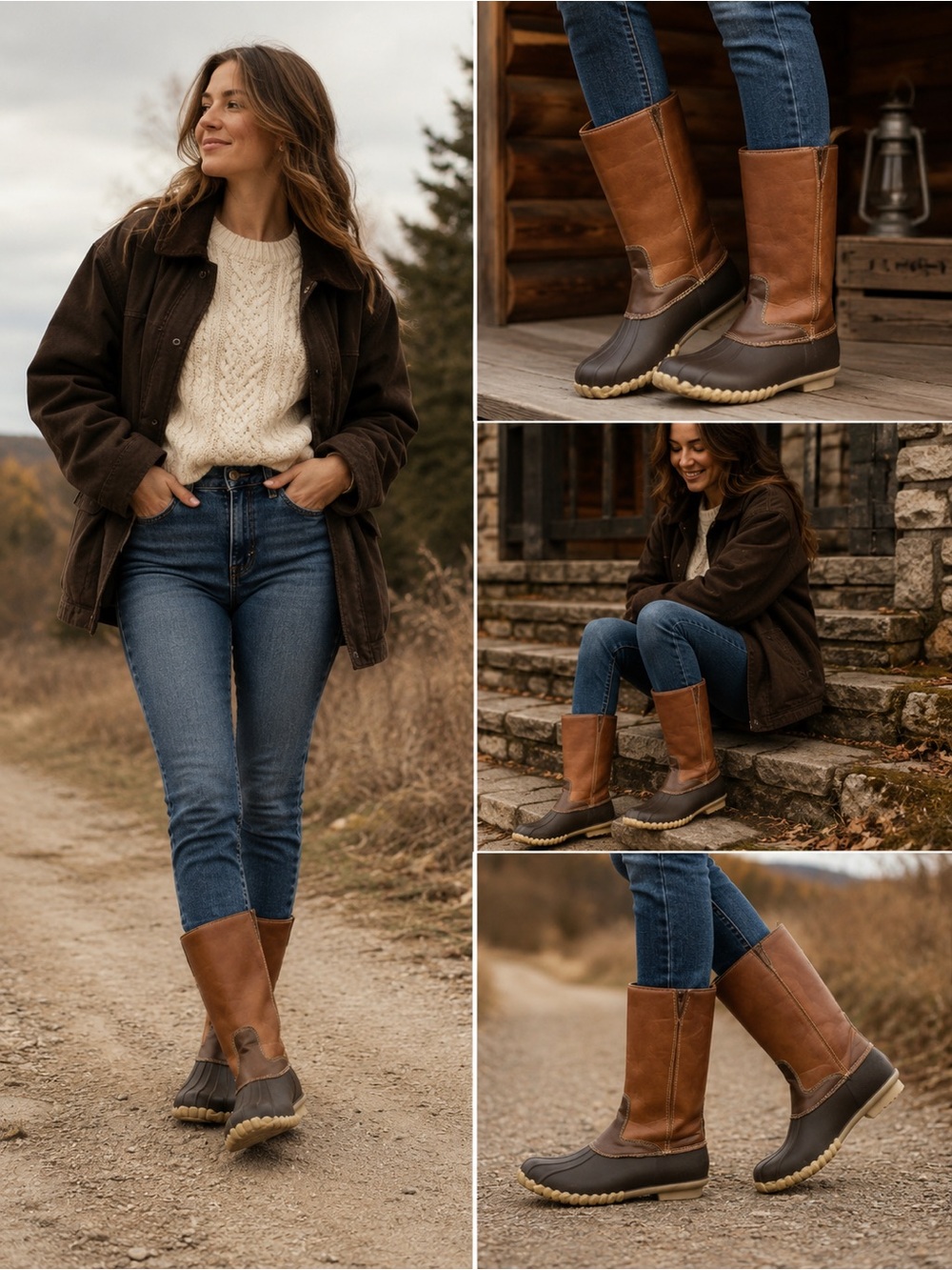 Women's Outwoods Two-Tone Waterproof Duck Boots - Brown/Black